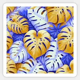 Orange Blue Monstera Tropical Leaves Sticker